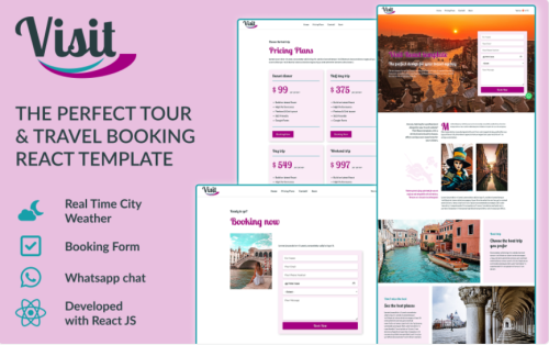 Visit: the perfect Tour & Travel Booking React Website template Website Template