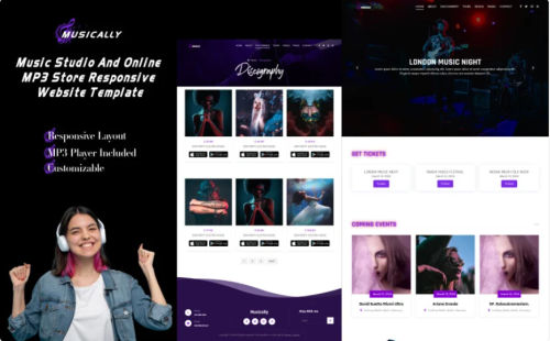 Musically - Music Studio And Online MP3 Store Responsive Website Template.