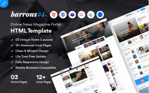 Barrons24 - News & Magazine HTML Template Website Template