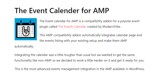 The Events Calendar for AMP