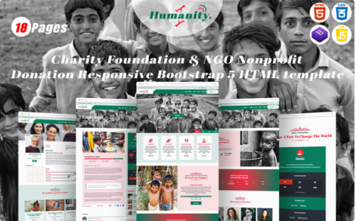 Humanity - Charity Foundation & NGO Nonprofit Donation Responsive Bootstrap 5 HTML template Website Template