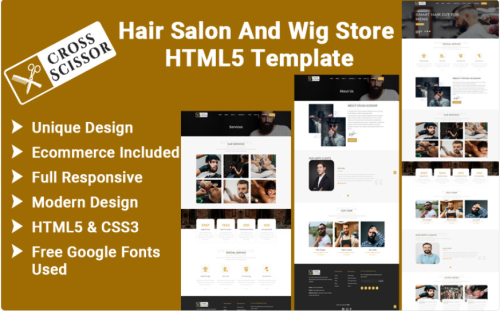 Cross Scissor - Hair Salon And Wig Store HTML5 Template Website Template