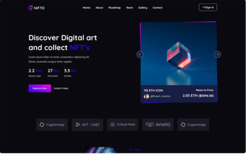 Nifto - NFT Creator React Website Template