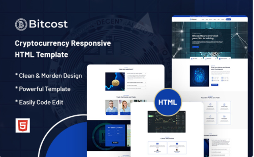 Bitcost – Cryptocurrency Responsive Website Template