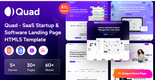 Quad - SaaS Startup & Software Landing Page HTML5 Template