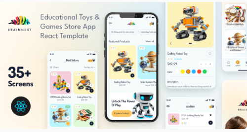 BrainNest - Educational Toys & Games Store React Mobile App | PWA