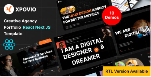 Xpovio- Digital Agency React Next Js Template + RTL