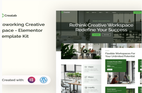 Crealab - Coworking Creative Space Elementor Template Kit 1.0