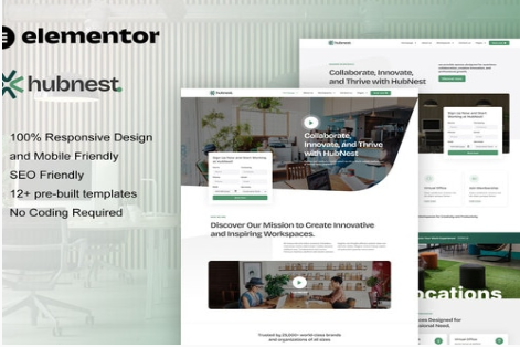 Hubnest - Coworking Space & Virtual Office Elementor Pro Template Kit 1.0