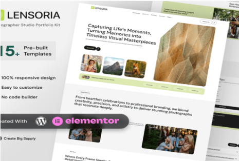 Lensoria - Photographer Studio Portfolio Elementor Template Kit 1.0