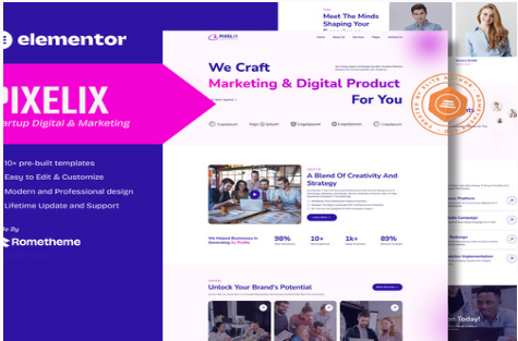 Pixelix - Startup Digital Agency Elementor Template Kit 1.0