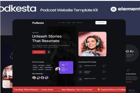 Podkesta - Dark Theme Podcast Elementor Template Kit 1.0