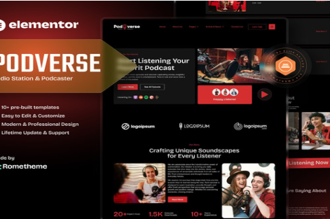 Podverse - Radio Station & Podcaster Elementor Template Kit 1.0