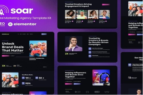 SoarBuzz - Influencer Agency Elementor Template Kit 1.0