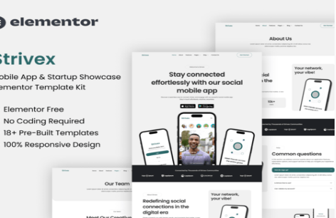Strivex - Mobile App & Startup Showcase Elementor Template Kit 1.0