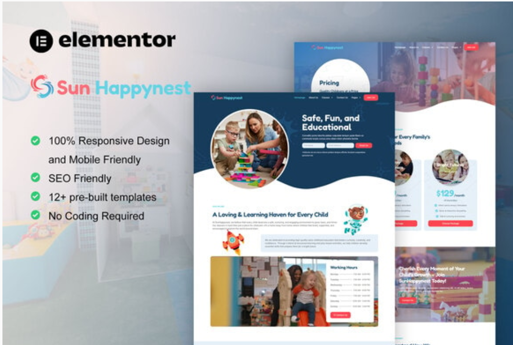 SunHappynest - Kindergarten & Child Care Elementor Pro Template Kit 1.0