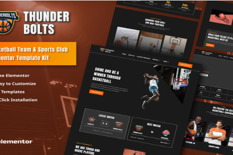 Thunderbolts - Basketball Team & Sports Club Elementor Template Kit 1.0